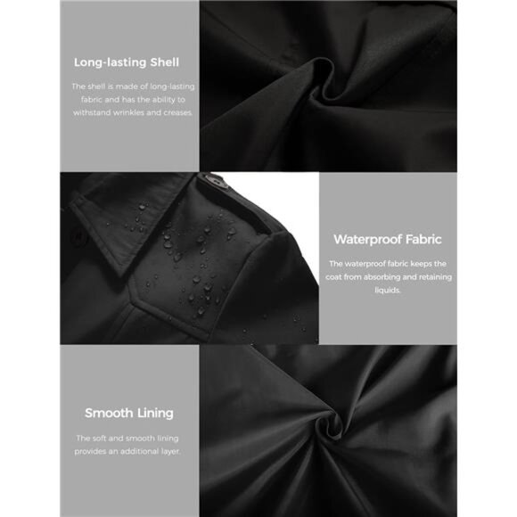 Women's Waterproof Trench Coat Classic Lapel Outerwear Coat with Belt - Picture 6 of 7